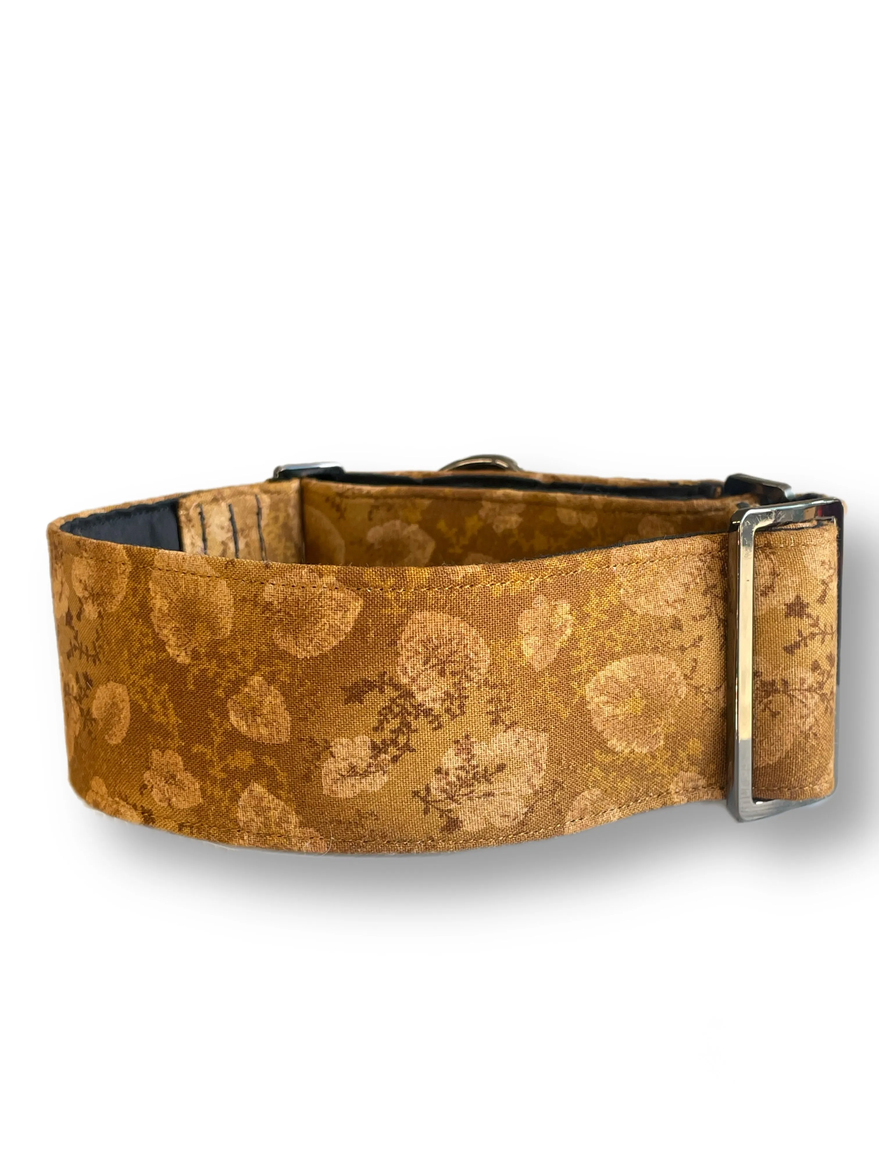 Tan leaves design cotton covered greyhound Martingale collar 50mm width