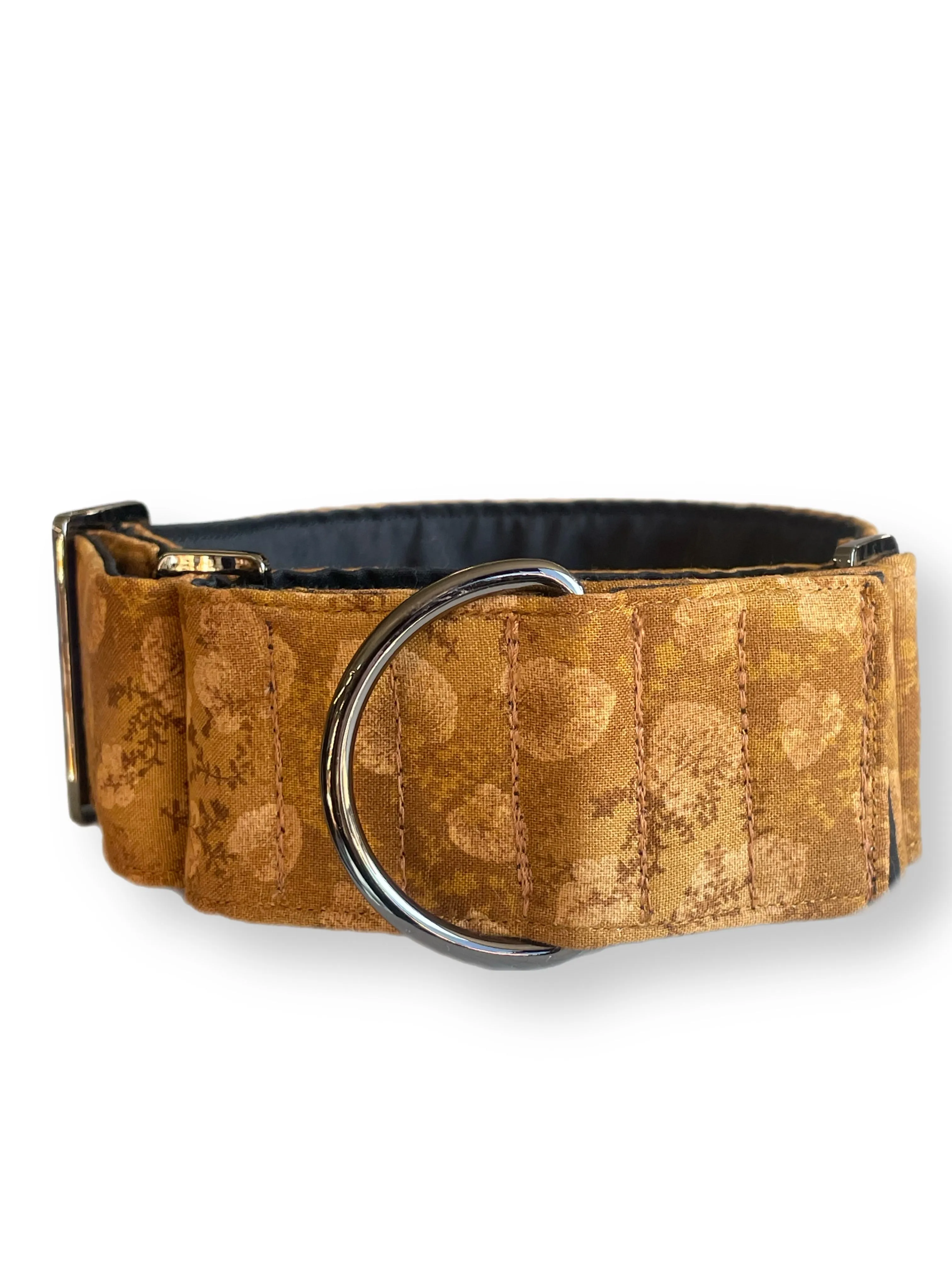 Tan leaves design cotton covered greyhound Martingale collar 50mm width