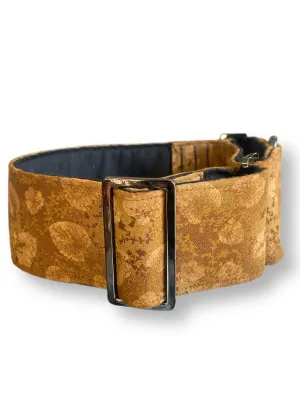 Tan leaves design cotton covered greyhound Martingale collar 50mm width