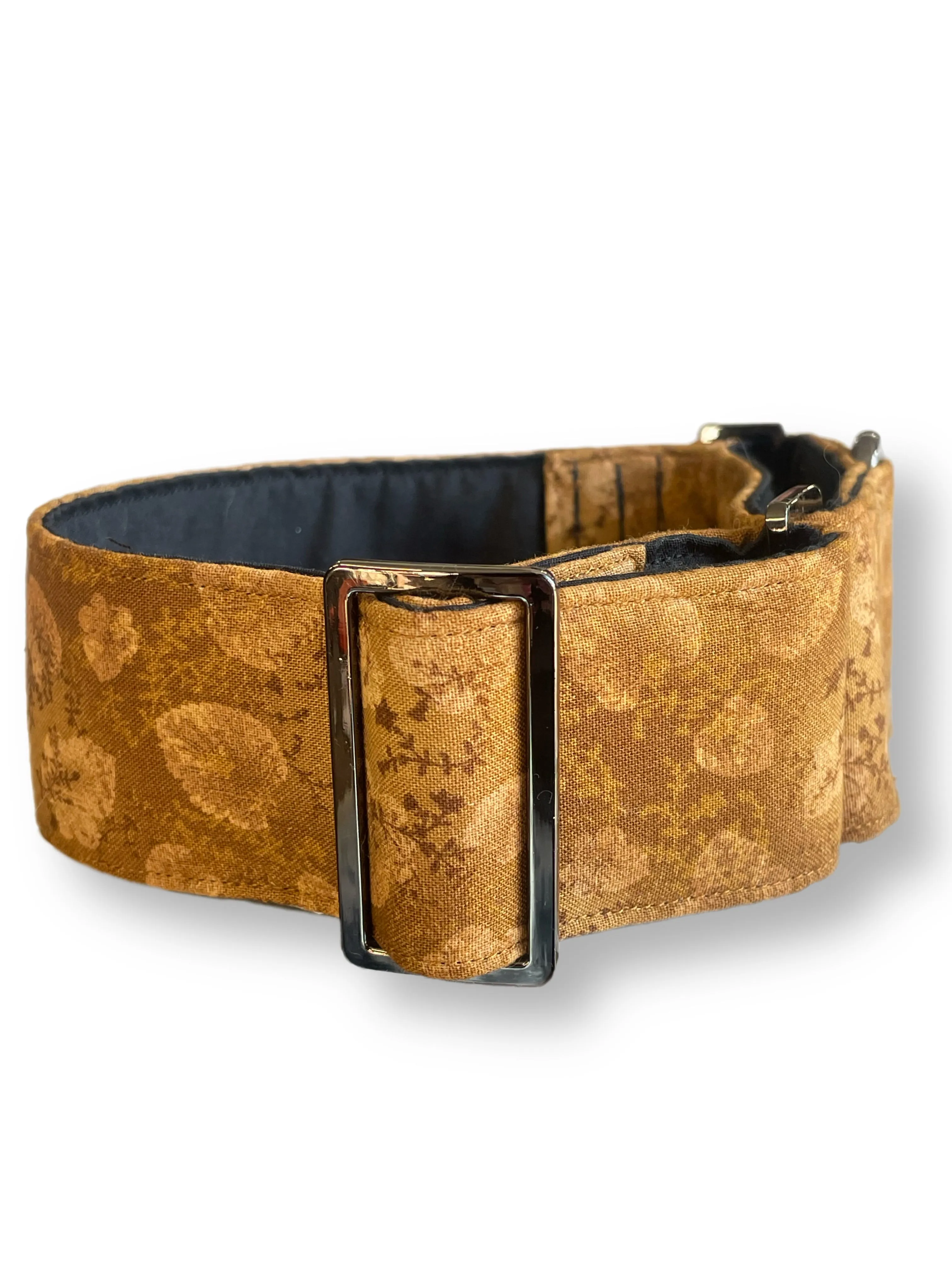 Tan leaves design cotton covered greyhound Martingale collar 50mm width