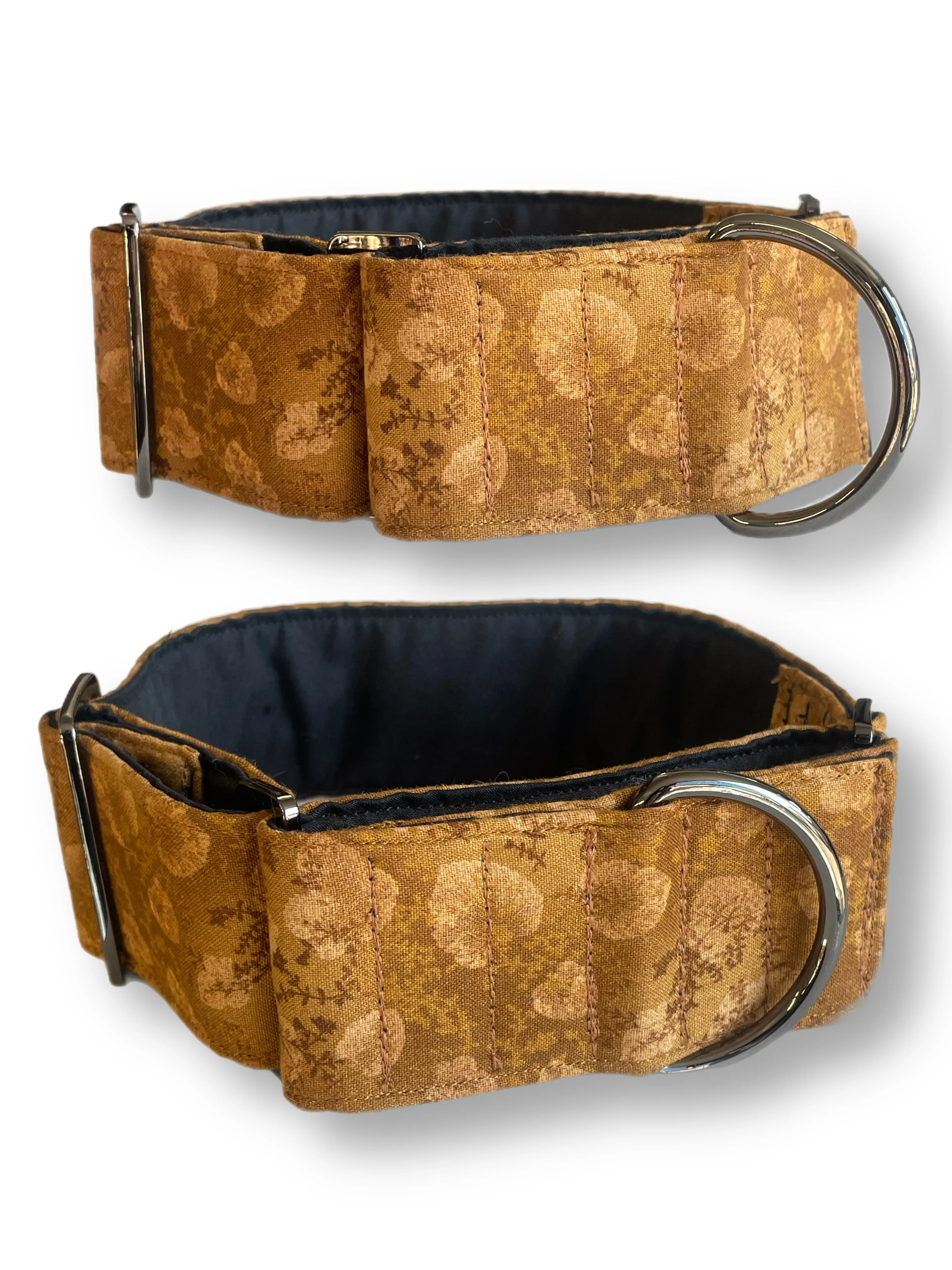 Tan leaves design cotton covered greyhound Martingale collar 50mm width