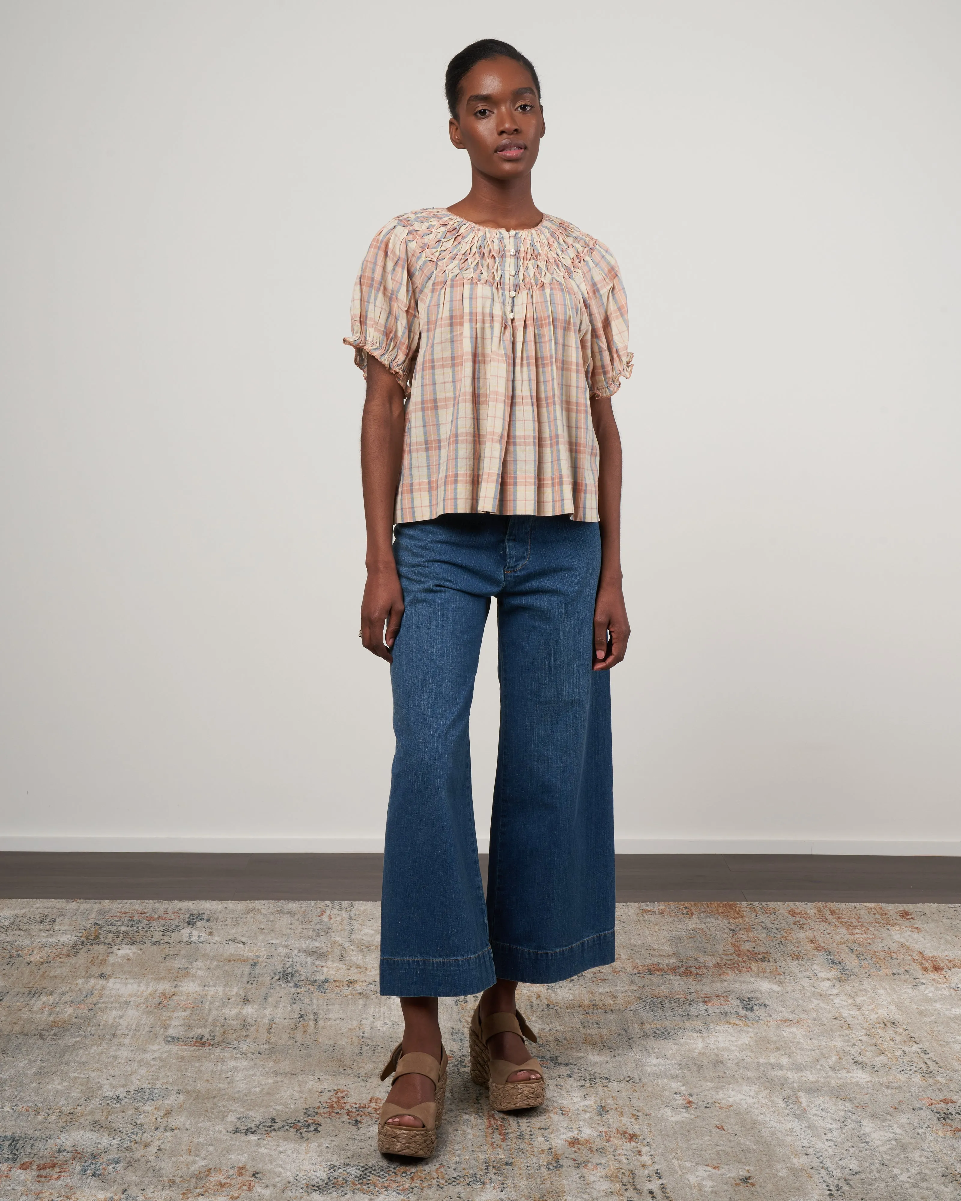 the hazel top - washed rose plaid
