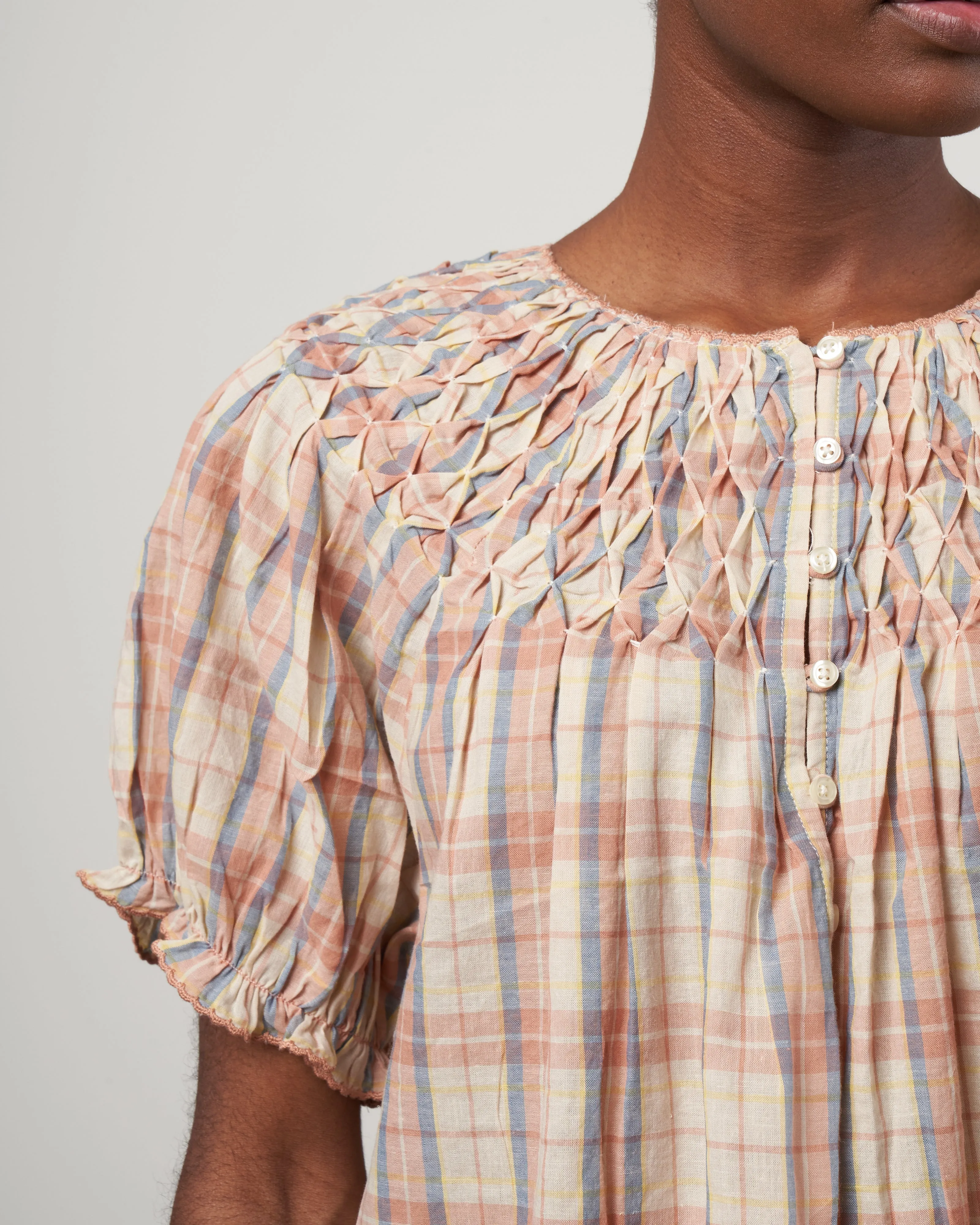 the hazel top - washed rose plaid