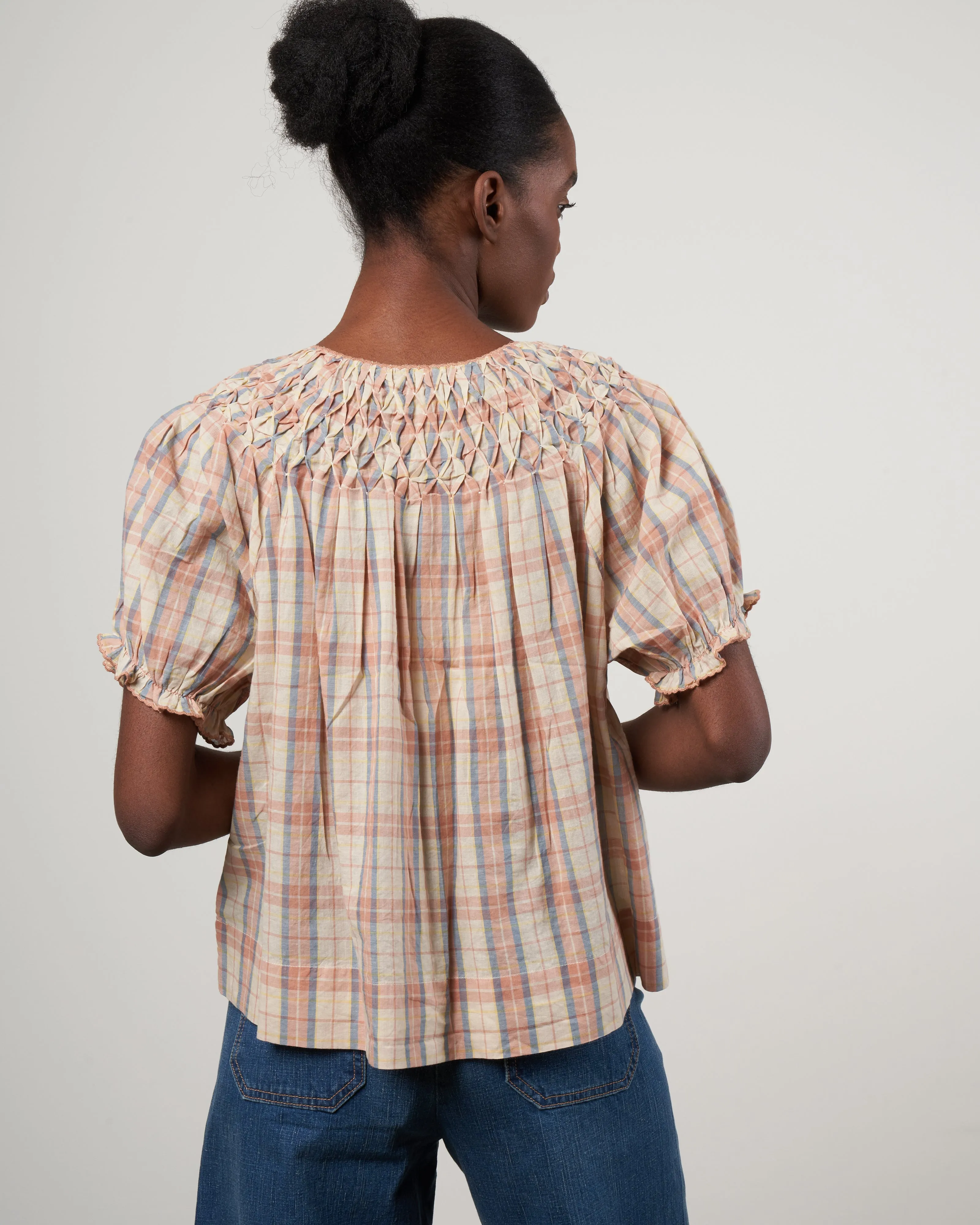 the hazel top - washed rose plaid