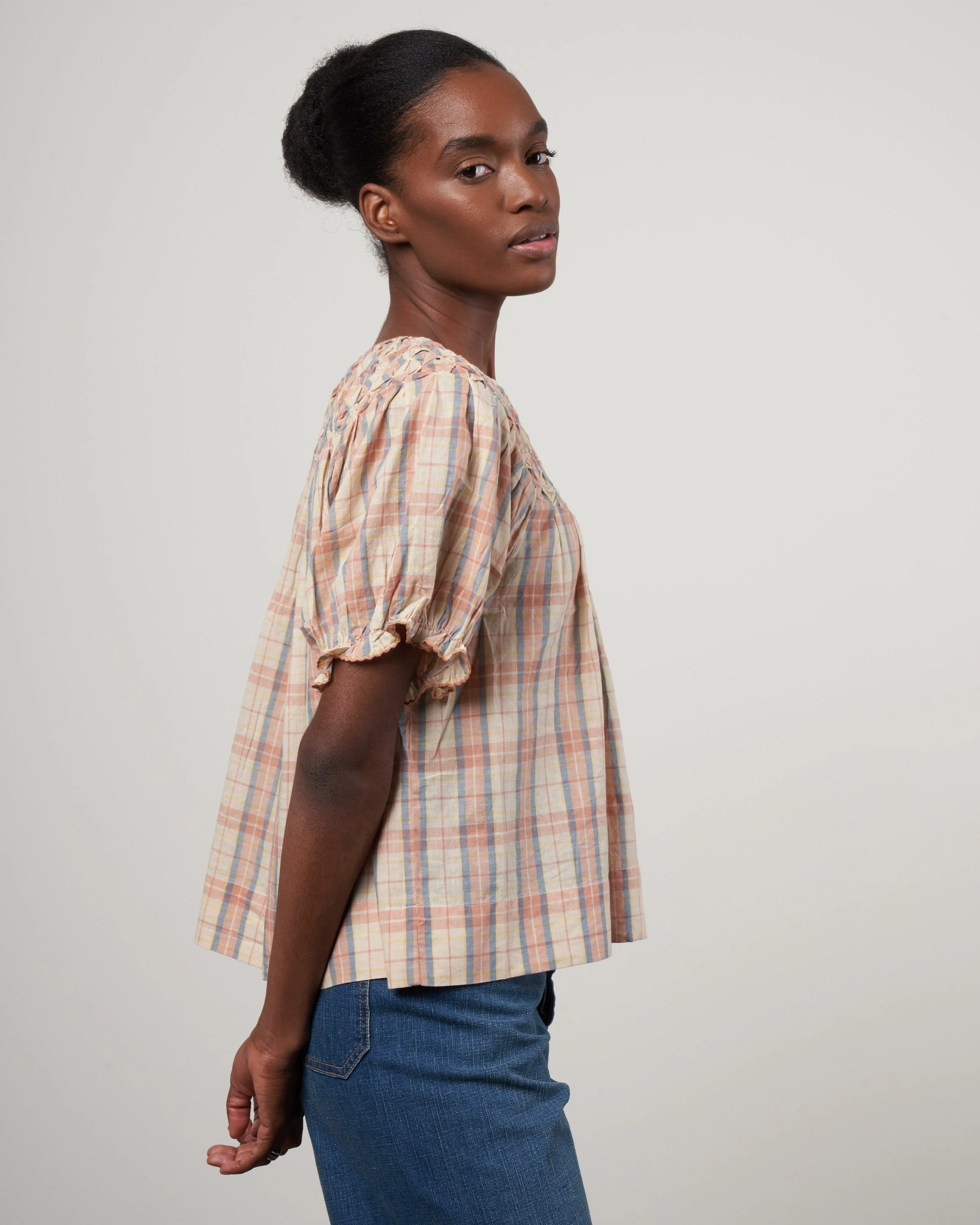 the hazel top - washed rose plaid