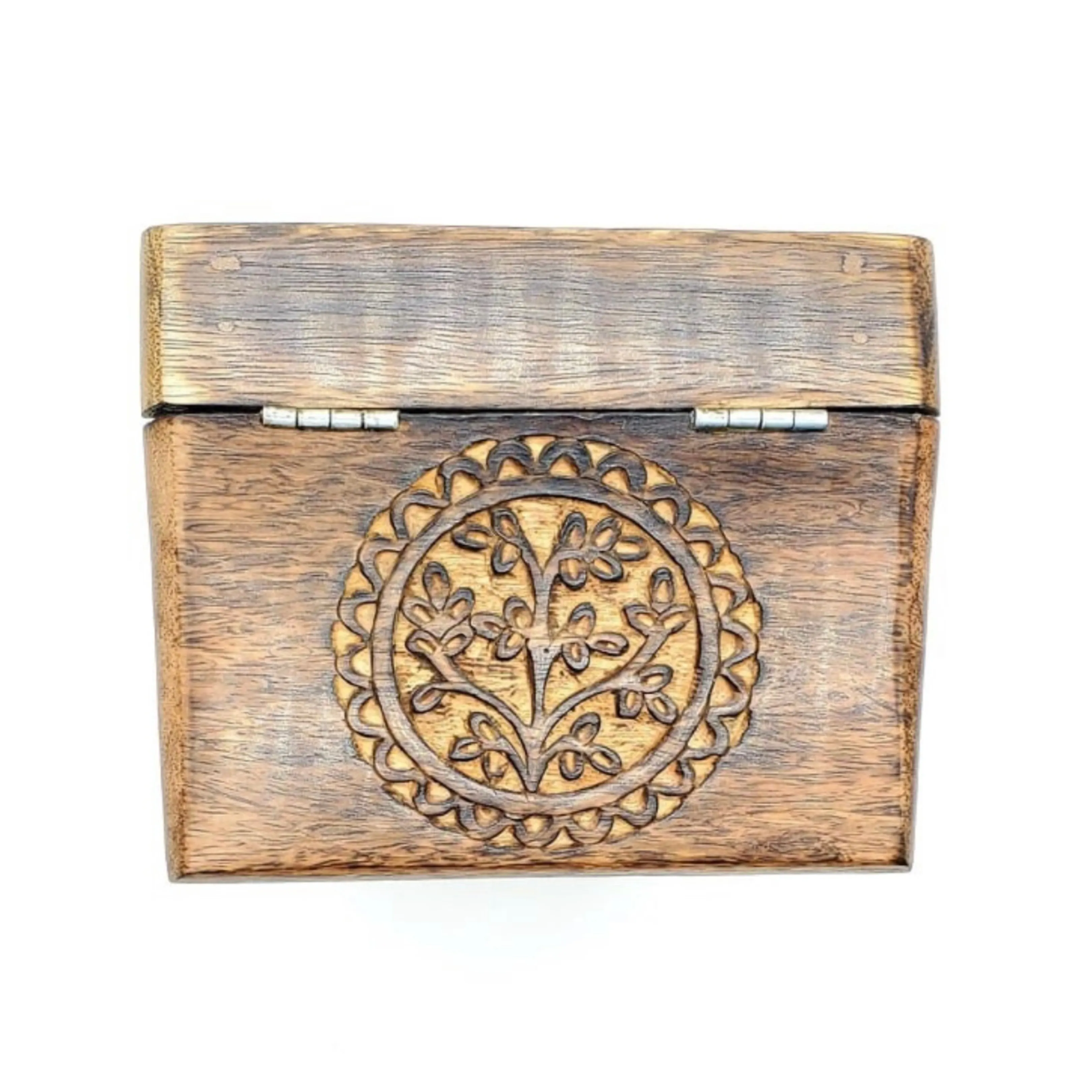Tree of Life 3-Compartment Trinket Hutch | 4" x 9" Inches | Crystal Storage Box | Tarot Card Box | Carved Wooden Jewelry Box | Altar Box