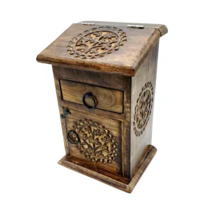 Tree of Life 3-Compartment Trinket Hutch | 4" x 9" Inches | Crystal Storage Box | Tarot Card Box | Carved Wooden Jewelry Box | Altar Box
