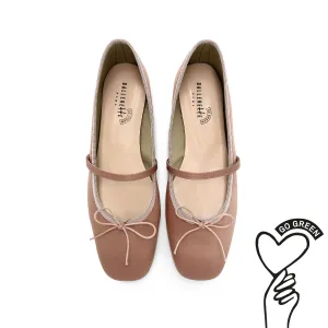 TT GO GREEN Collection - Antique Pink Satin Mary Jane Ballet Flats in ECO Fabric