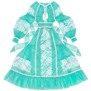 Tulle kaftan with embroidery and lace