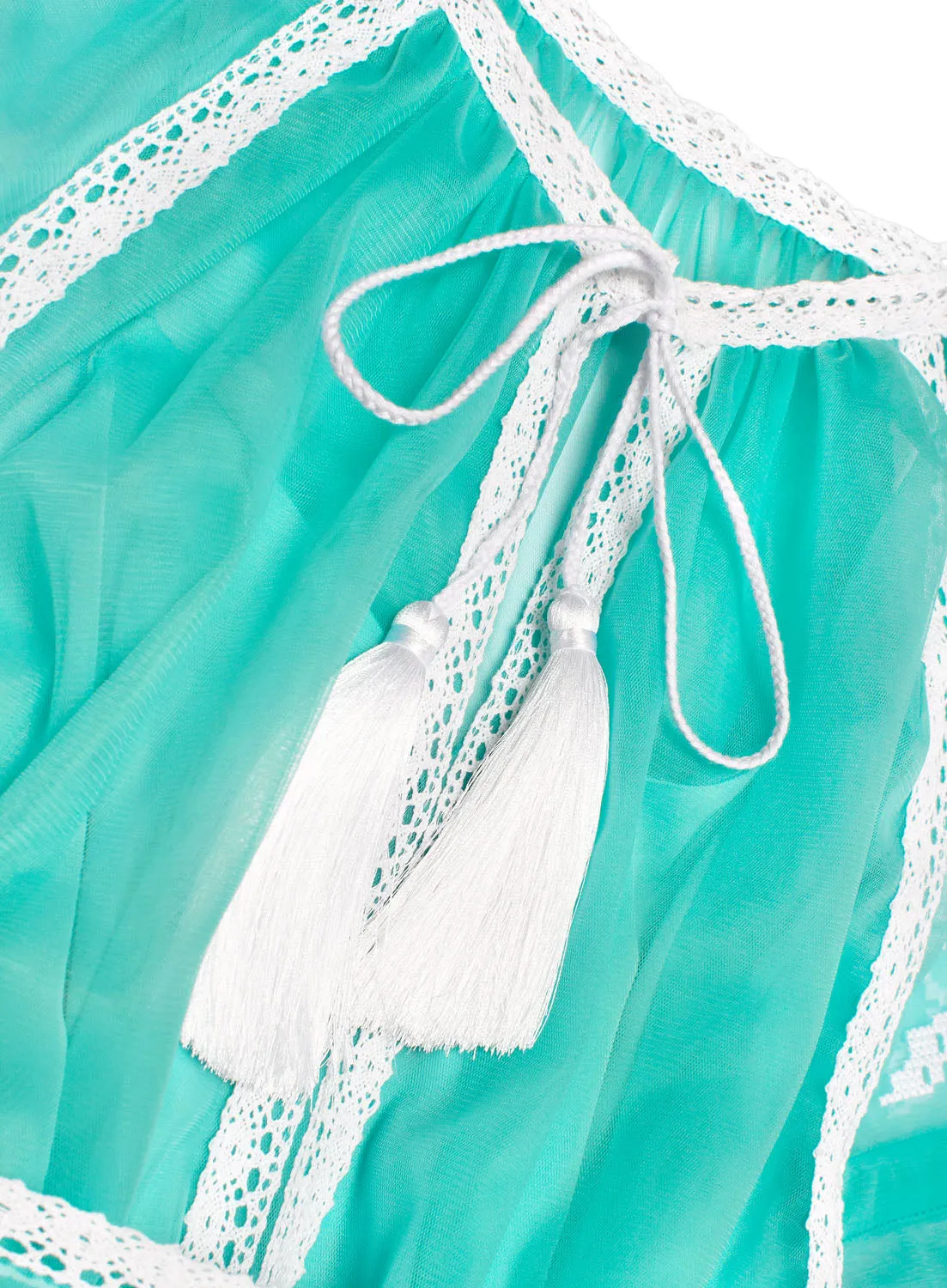 Tulle kaftan with embroidery and lace
