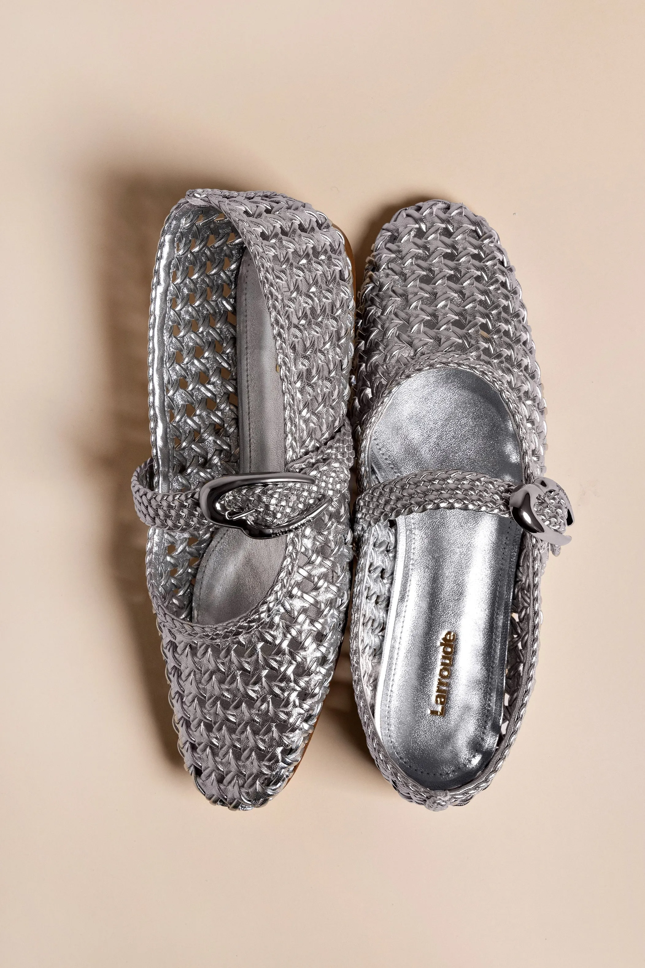 Verona Macrame Ballet Flat In SIlver Metallic Leather