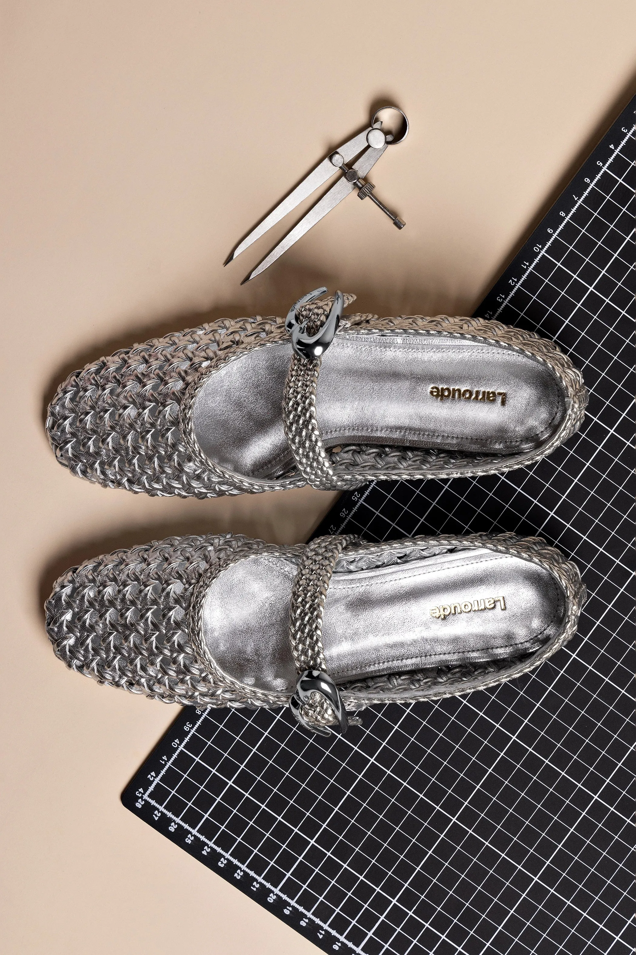 Verona Macrame Ballet Flat In SIlver Metallic Leather