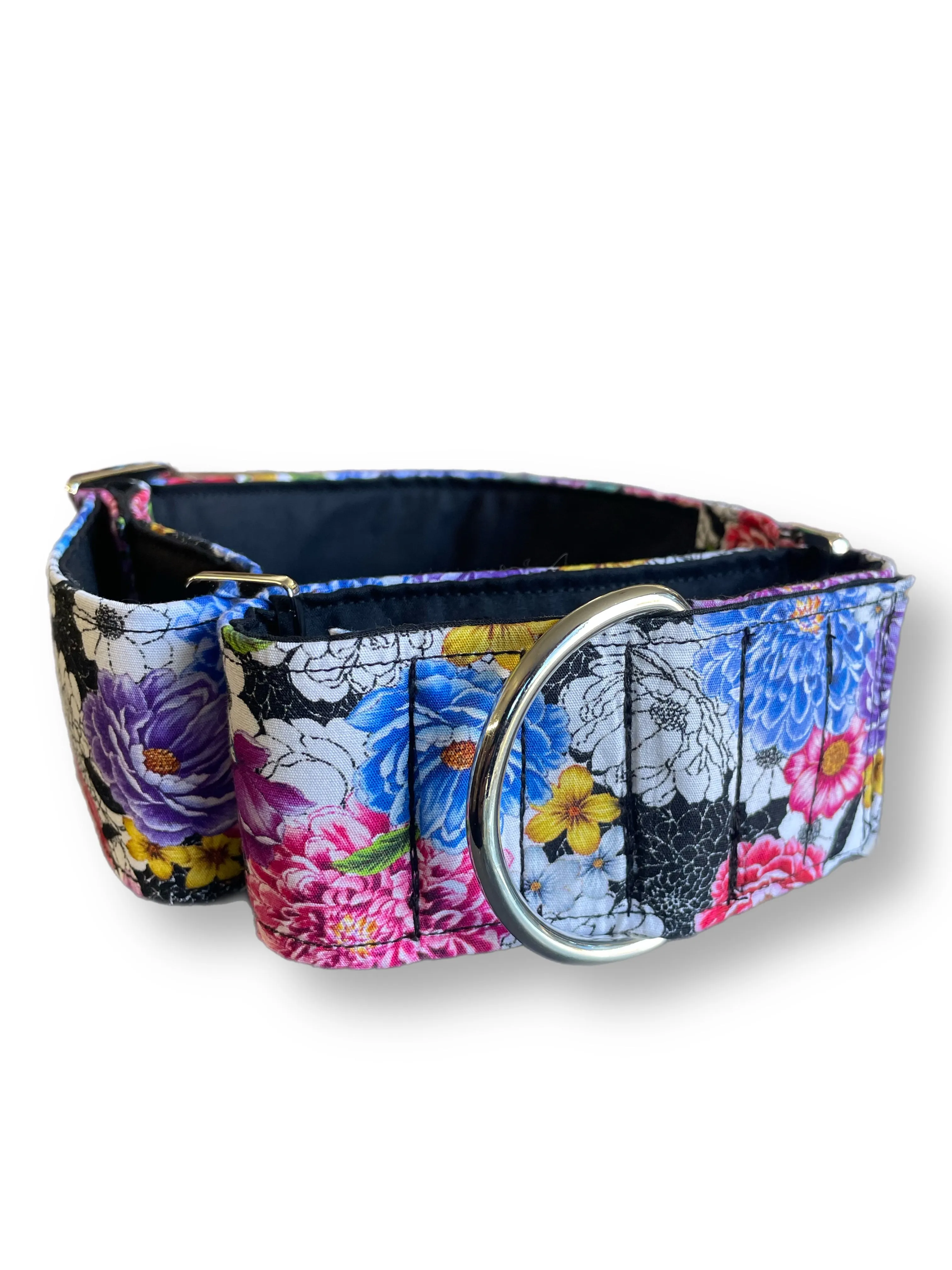 Vibrant & intricate floral pattern greyhound Martingale collar cotton covered 50mm width