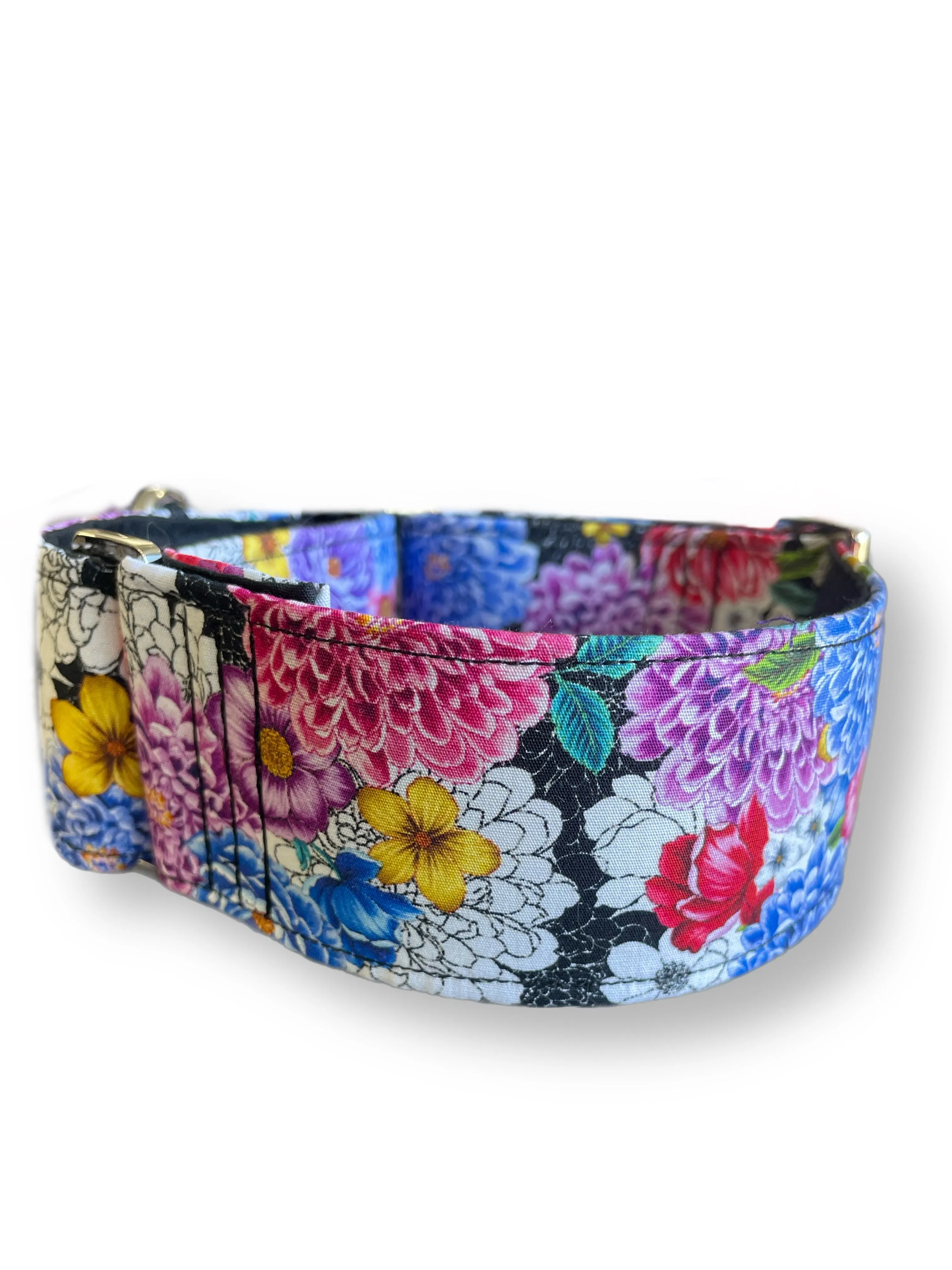 Vibrant & intricate floral pattern greyhound Martingale collar cotton covered 50mm width