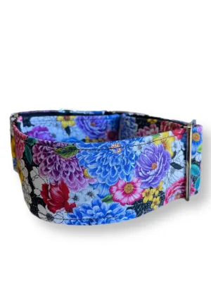 Vibrant & intricate floral pattern greyhound Martingale collar cotton covered 50mm width