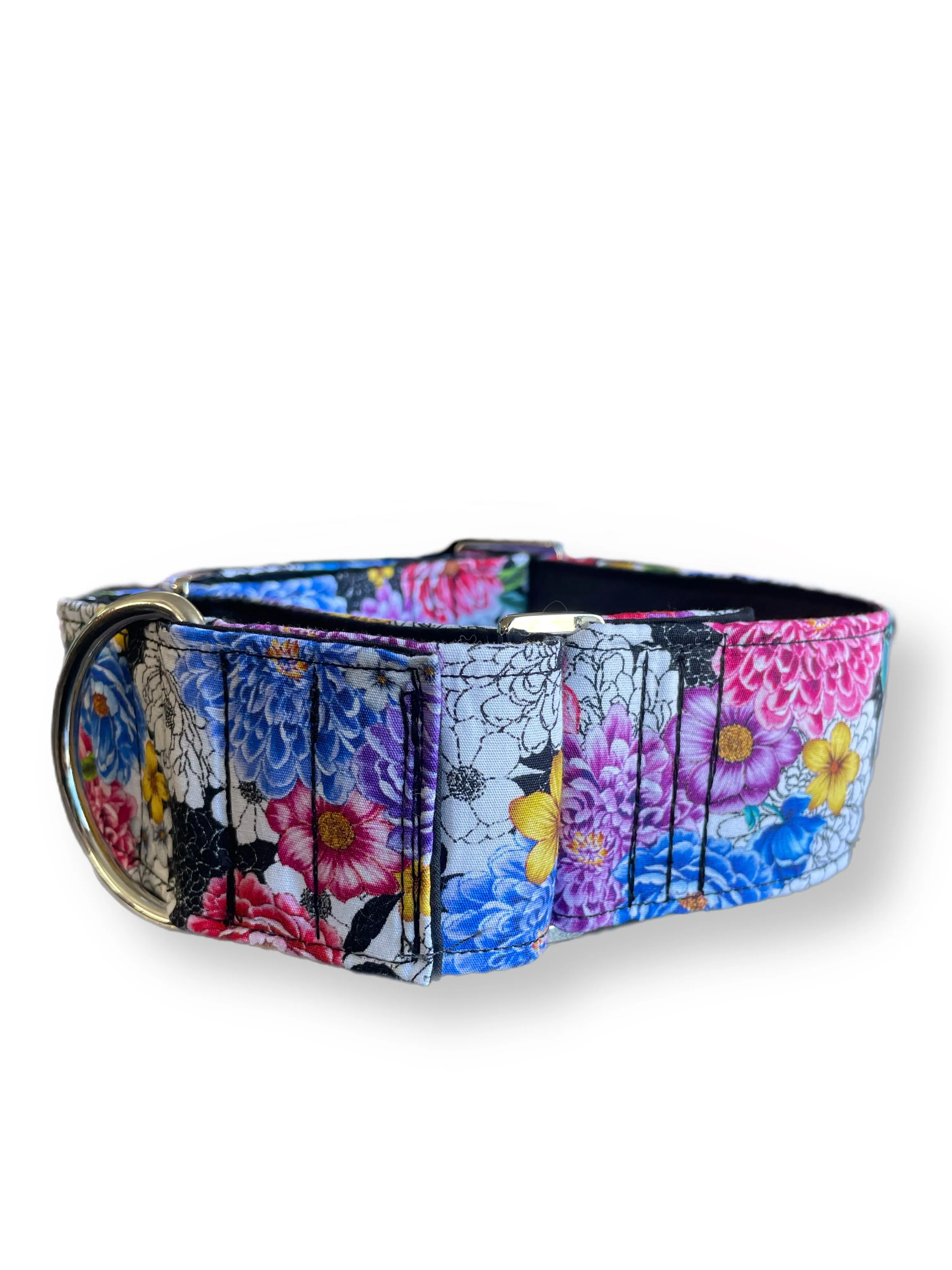 Vibrant & intricate floral pattern greyhound Martingale collar cotton covered 50mm width