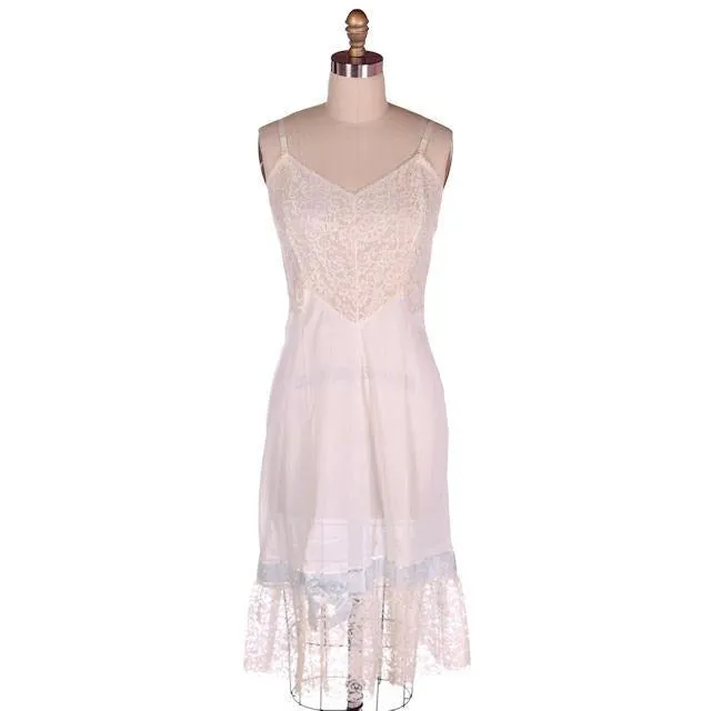 Vintage Aristocraft White Opaque Nylon Full Slip NOS 1950s Lace Hem Size 34