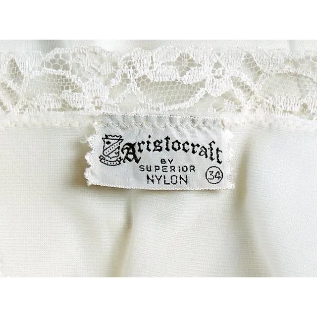 Vintage Aristocraft White Opaque Nylon Full Slip NOS 1950s Lace Hem Size 34
