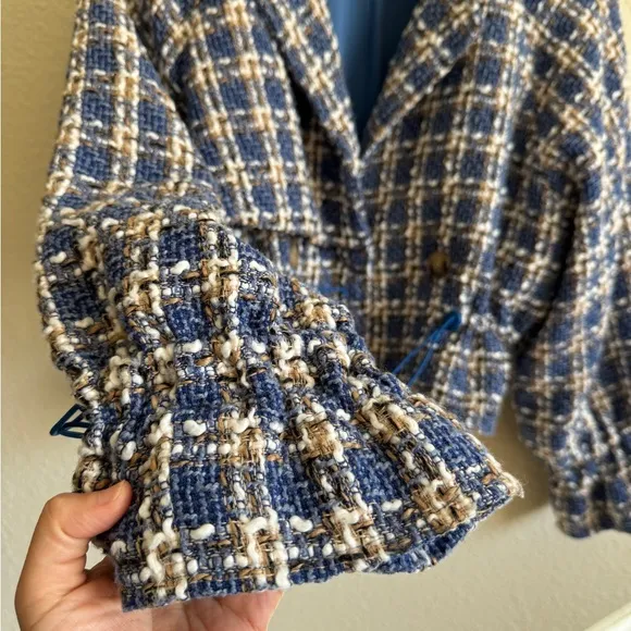 Vintage- Panluoxi Blue and White Women's Jacket - Size M