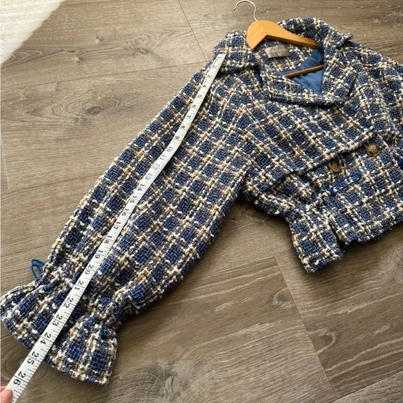 Vintage- Panluoxi Blue and White Women's Jacket - Size M