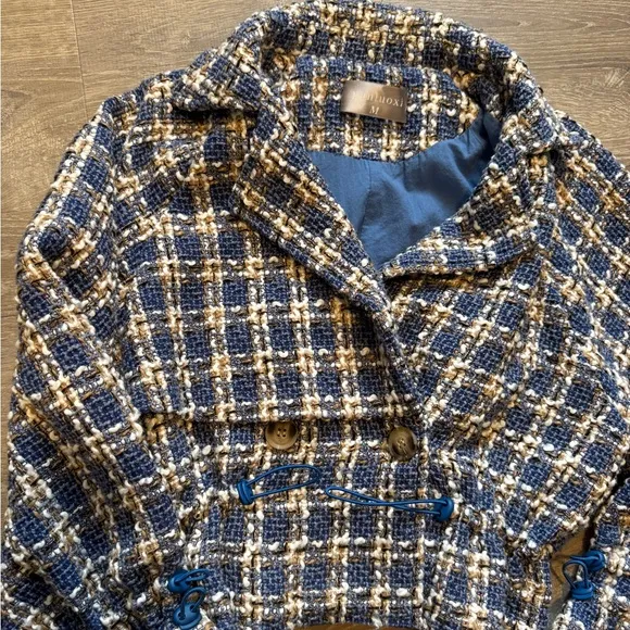 Vintage- Panluoxi Blue and White Women's Jacket - Size M