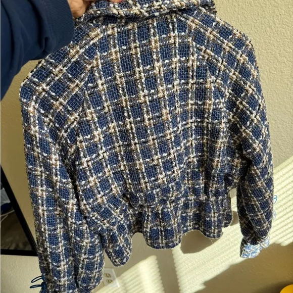 Vintage- Panluoxi Blue and White Women's Jacket - Size M