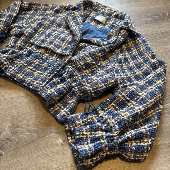 Vintage- Panluoxi Blue and White Women's Jacket - Size M