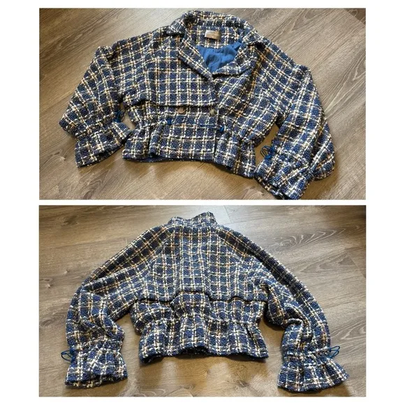 Vintage- Panluoxi Blue and White Women's Jacket - Size M