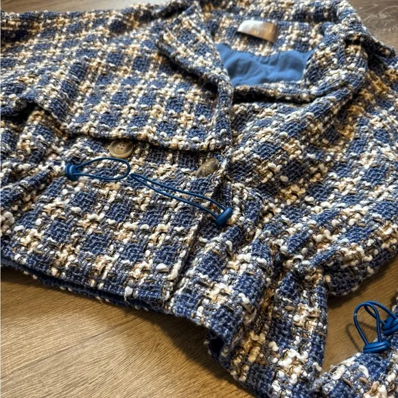 Vintage- Panluoxi Blue and White Women's Jacket - Size M