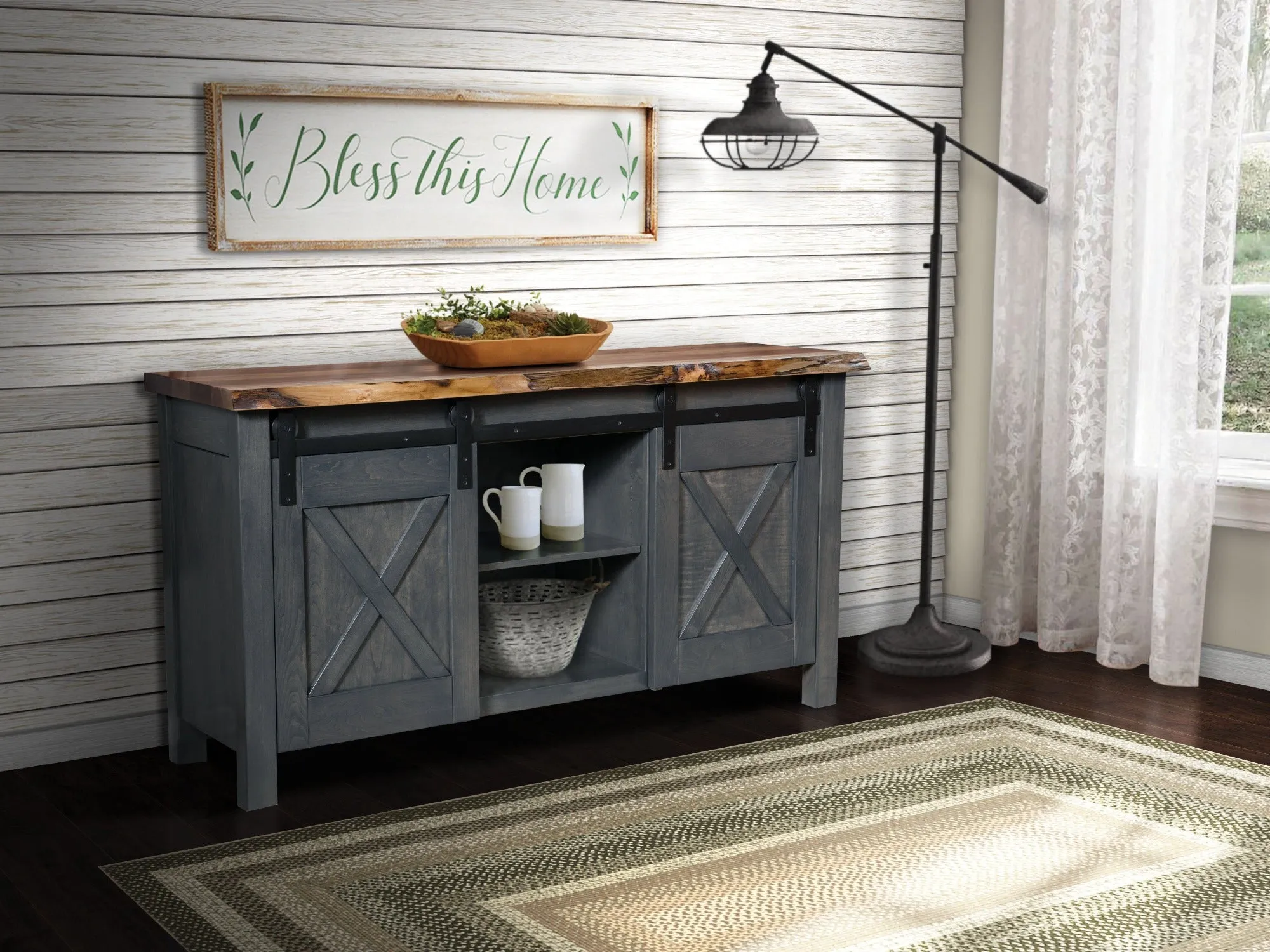 Westland - Amish Barn Door Sideboard w/ Live Edge or Barn Wood Top (Quick-Ship)