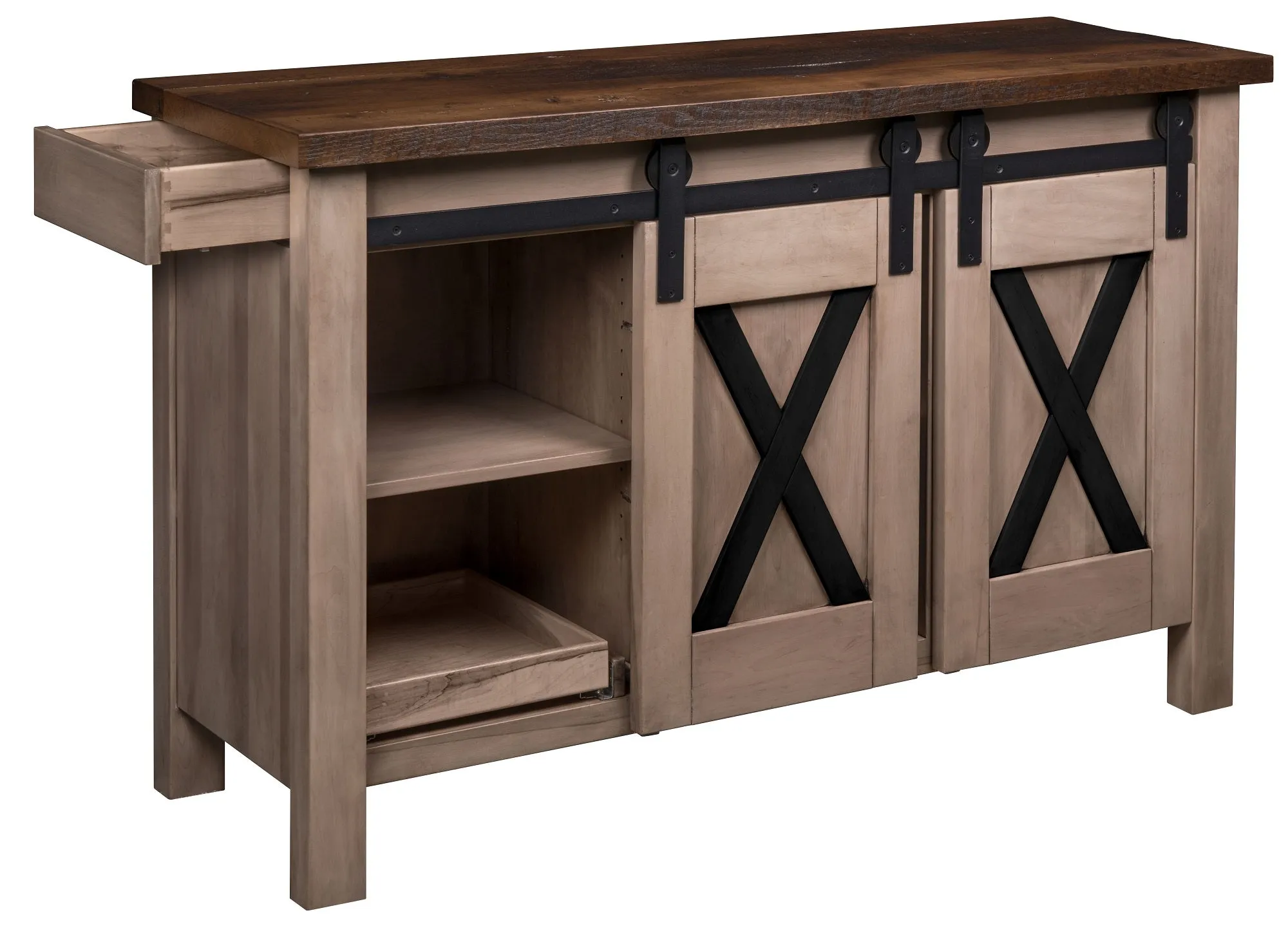 Westland - Amish Barn Door Sideboard w/ Live Edge or Barn Wood Top (Quick-Ship)