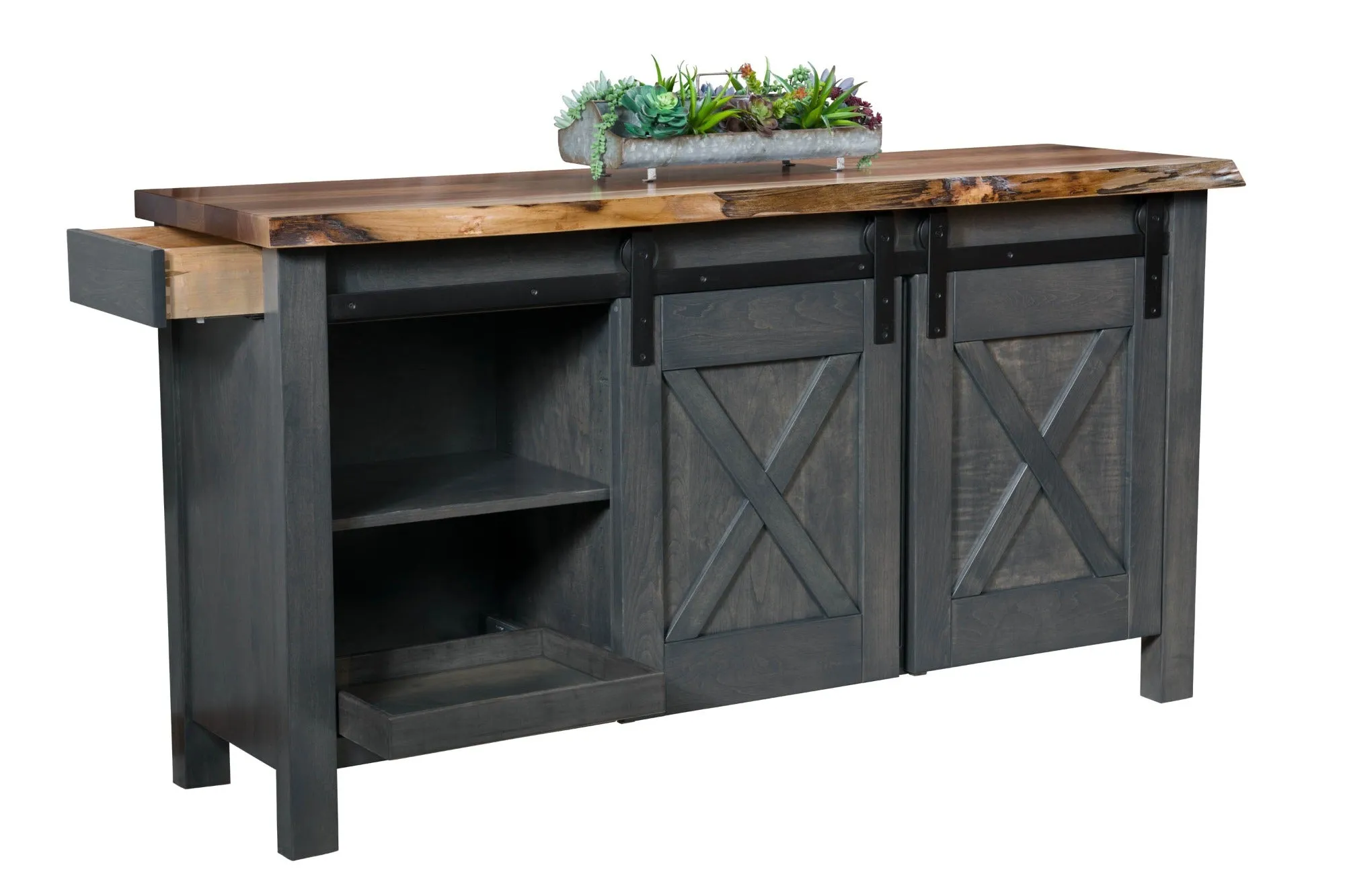 Westland - Amish Barn Door Sideboard w/ Live Edge or Barn Wood Top (Quick-Ship)