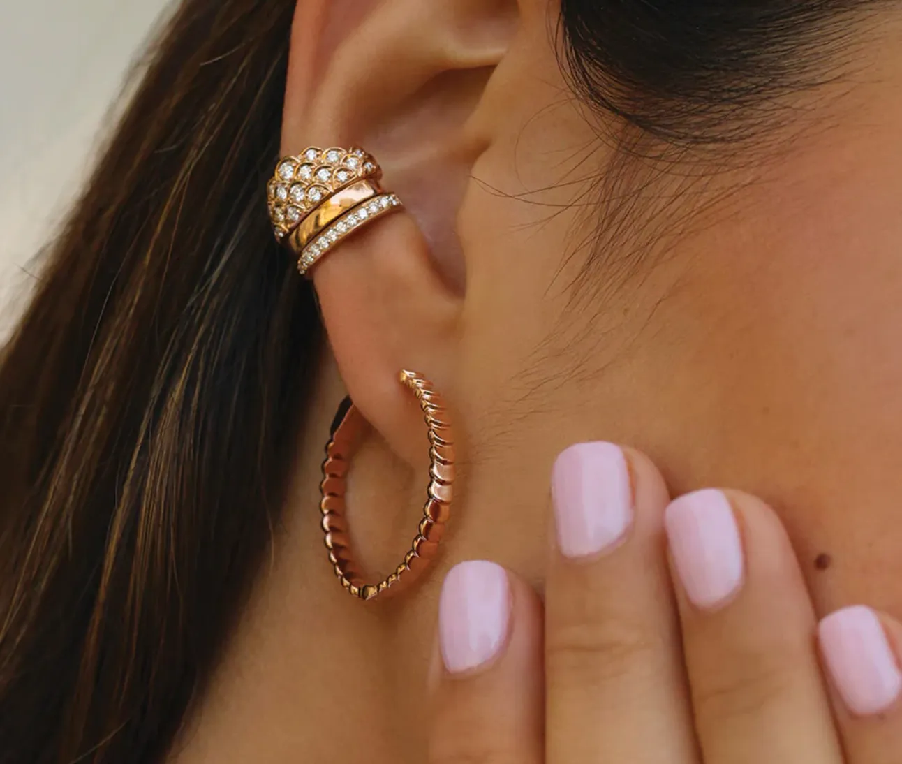 White Gold Single Row Diamond Ear Cuff