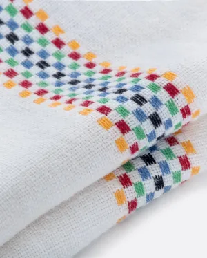 White Linen Napkin with Rainbow Embroidery
