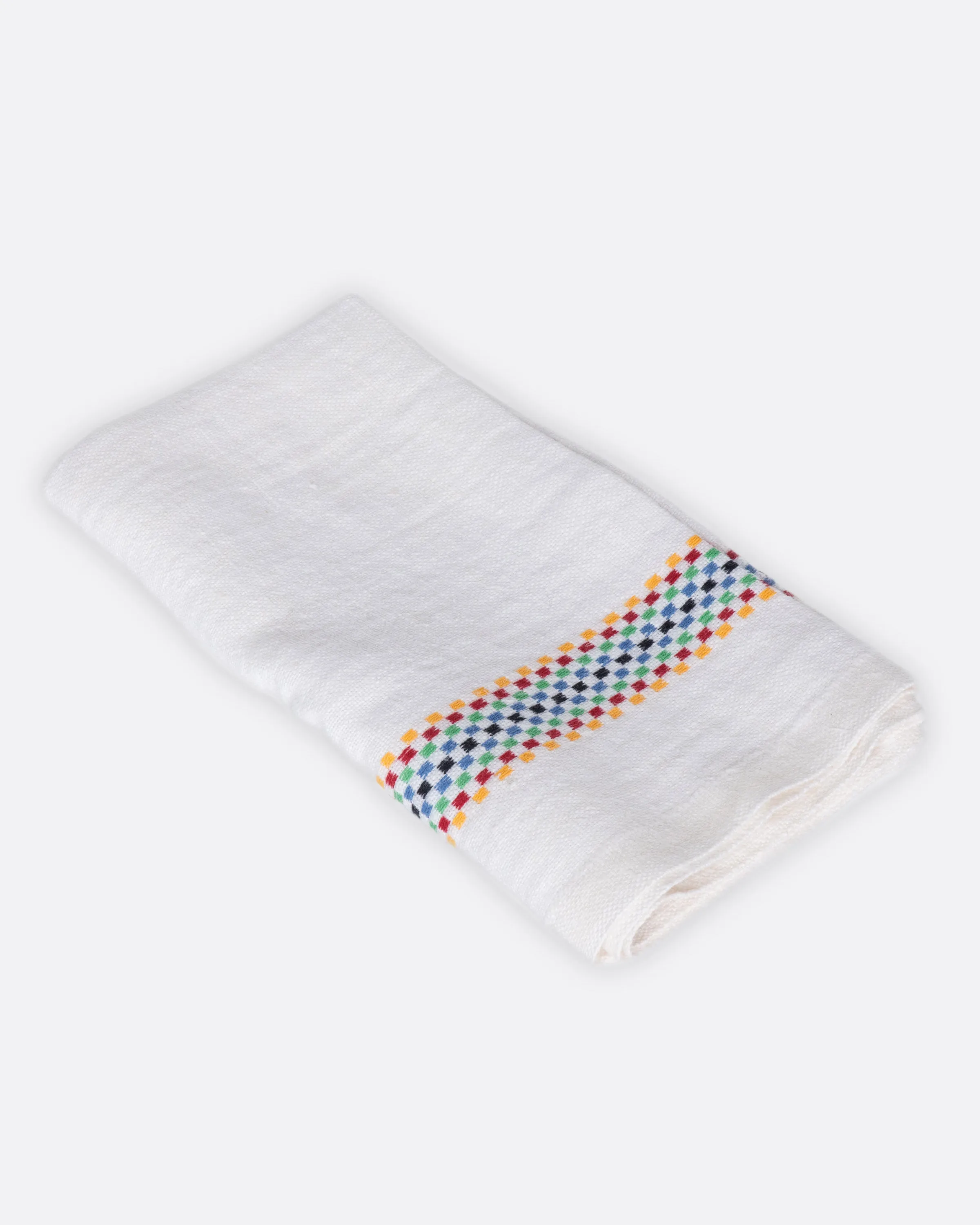 White Linen Napkin with Rainbow Embroidery