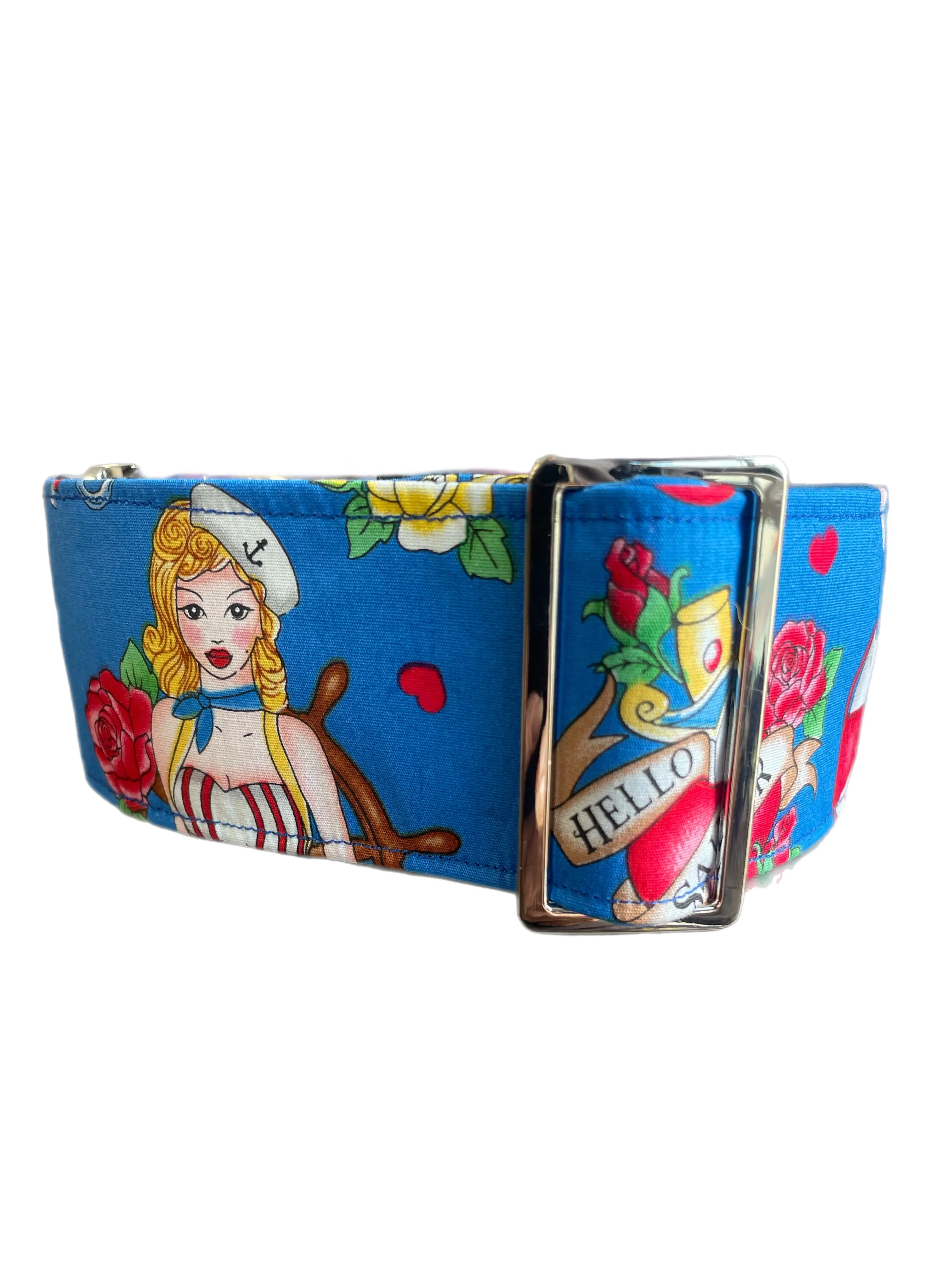 Wide greyhound Martingale collar Hello Sailor 50mm width super soft