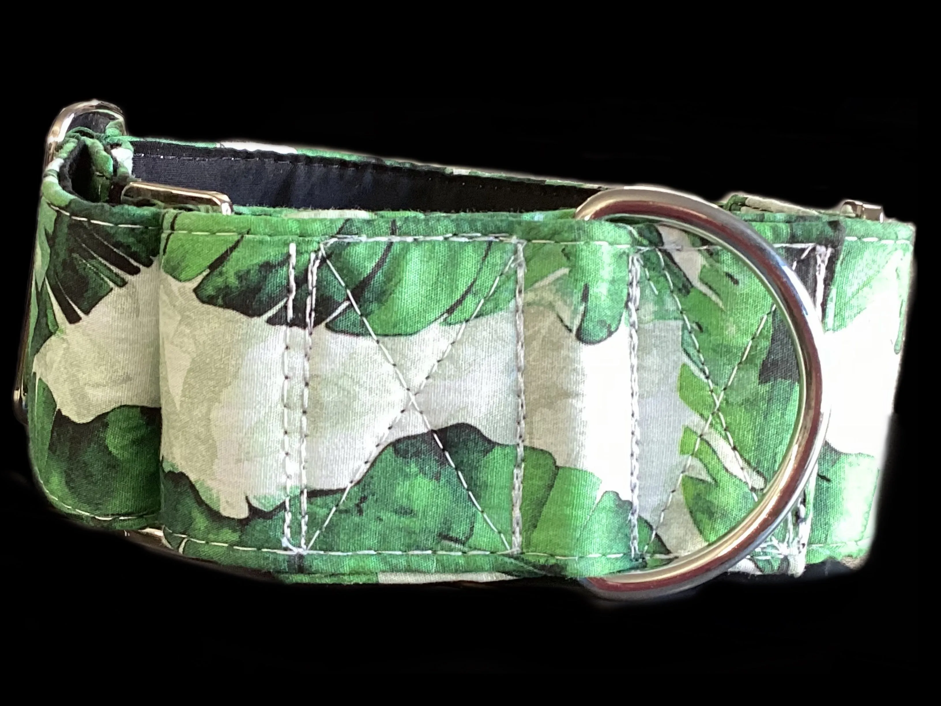 Wide Martingale collar summer fresh ‘banana leaves’ cotton 50mm width