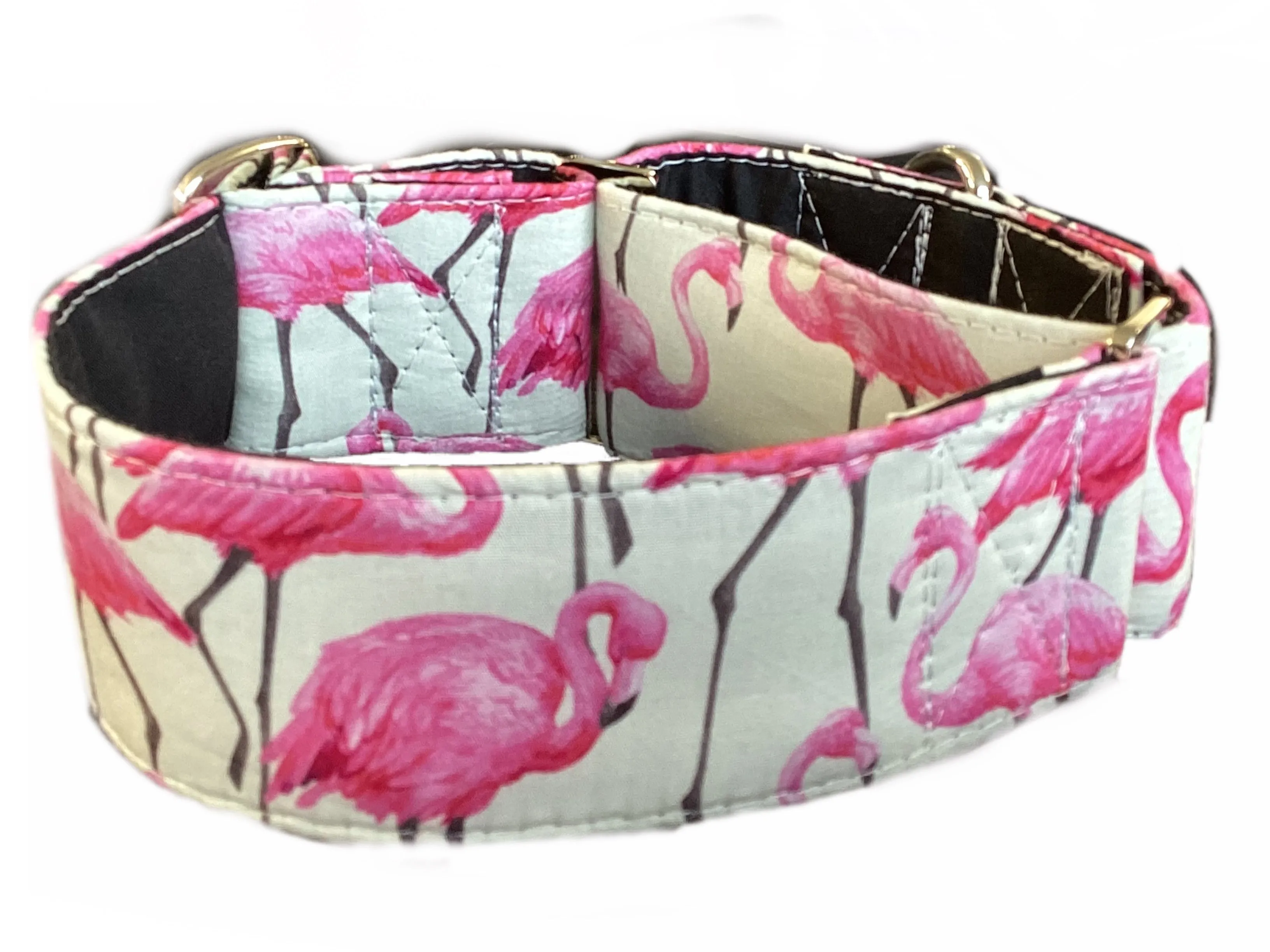 Wide Martingale cotton covered collar pink flamingo 50mm width greyhound super soft