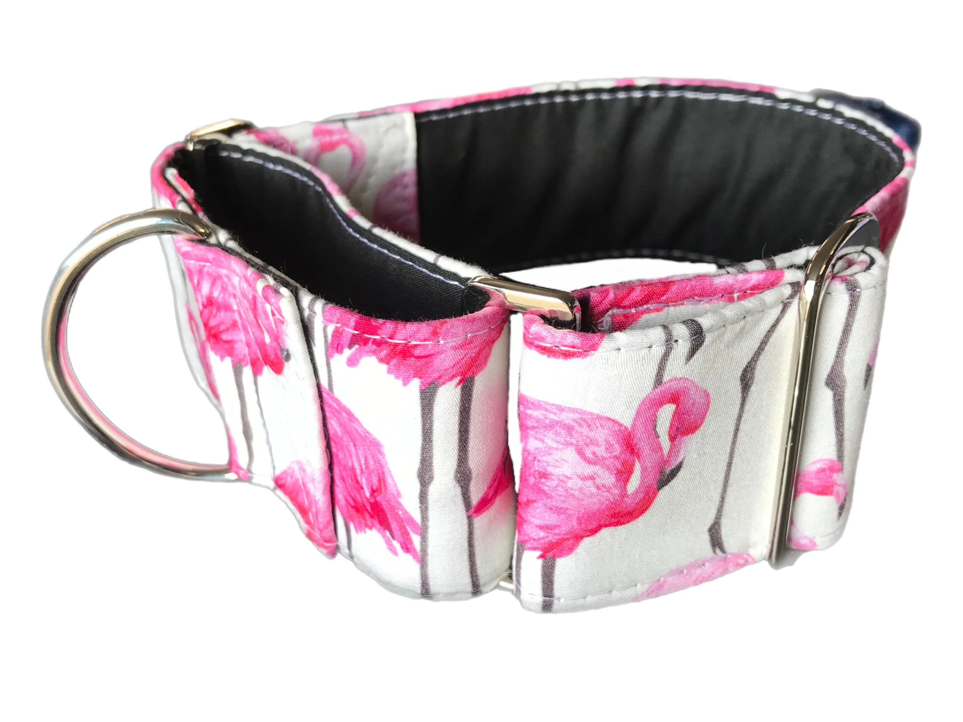 Wide Martingale cotton covered collar pink flamingo 50mm width greyhound super soft