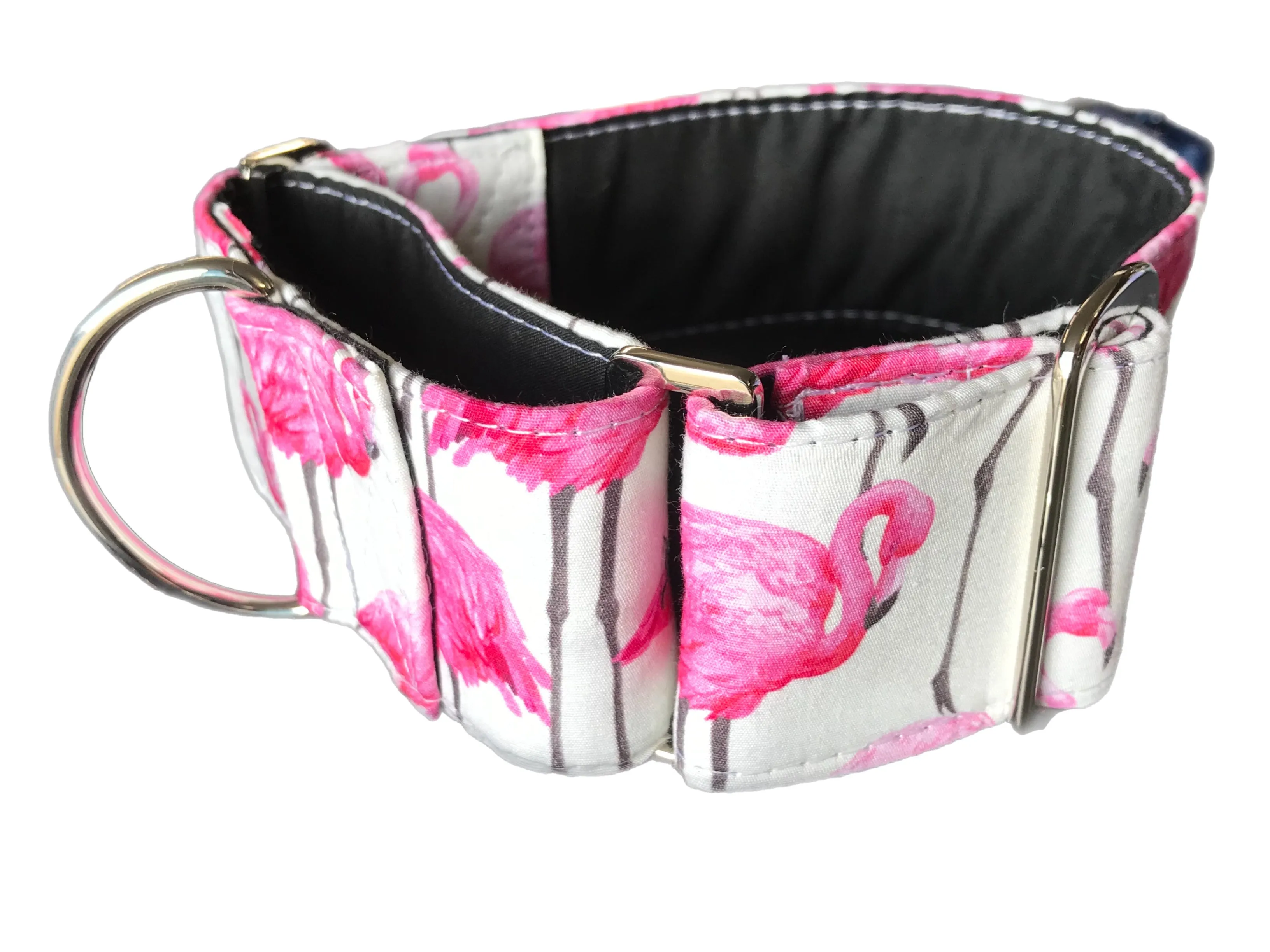 Wide Martingale cotton covered collar pink flamingo 50mm width greyhound super soft