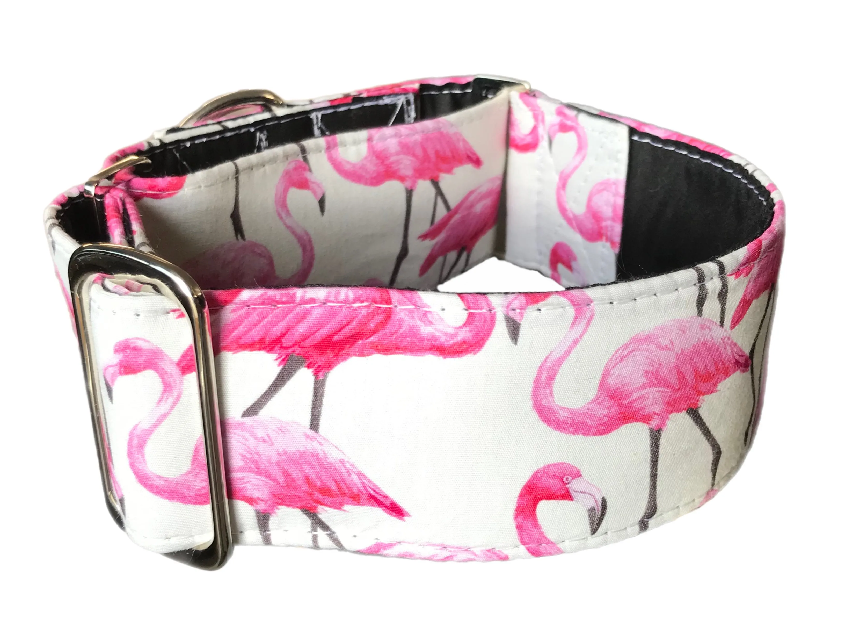 Wide Martingale cotton covered collar pink flamingo 50mm width greyhound super soft